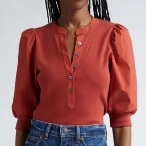 Veronica Beard Burnt Orange Coralee Puff-Sleeve Top sz M